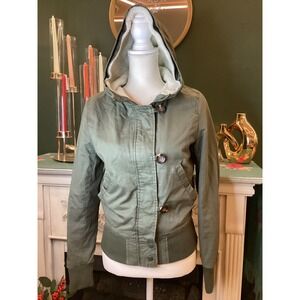 Ambiance Sherpa Lined‎ Hooded Bomber Jacket Olive Green Women's Size S